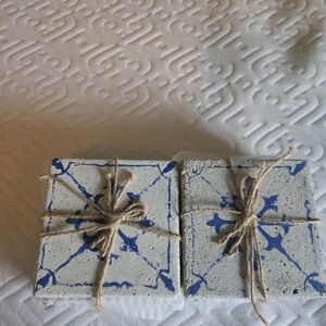 Cream and blue stone coasters